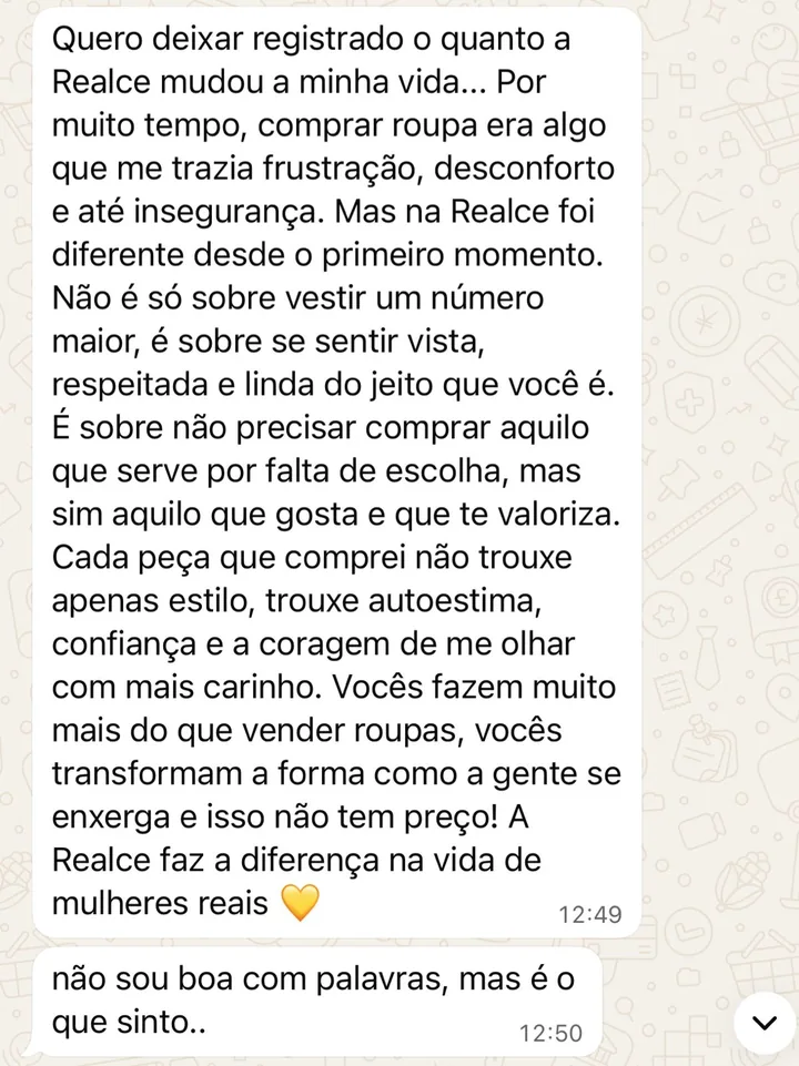 Depoimento de cliente da Realce no WhatsApp