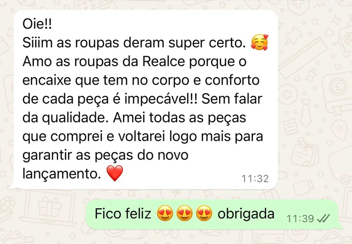 Depoimento de cliente da Realce no WhatsApp